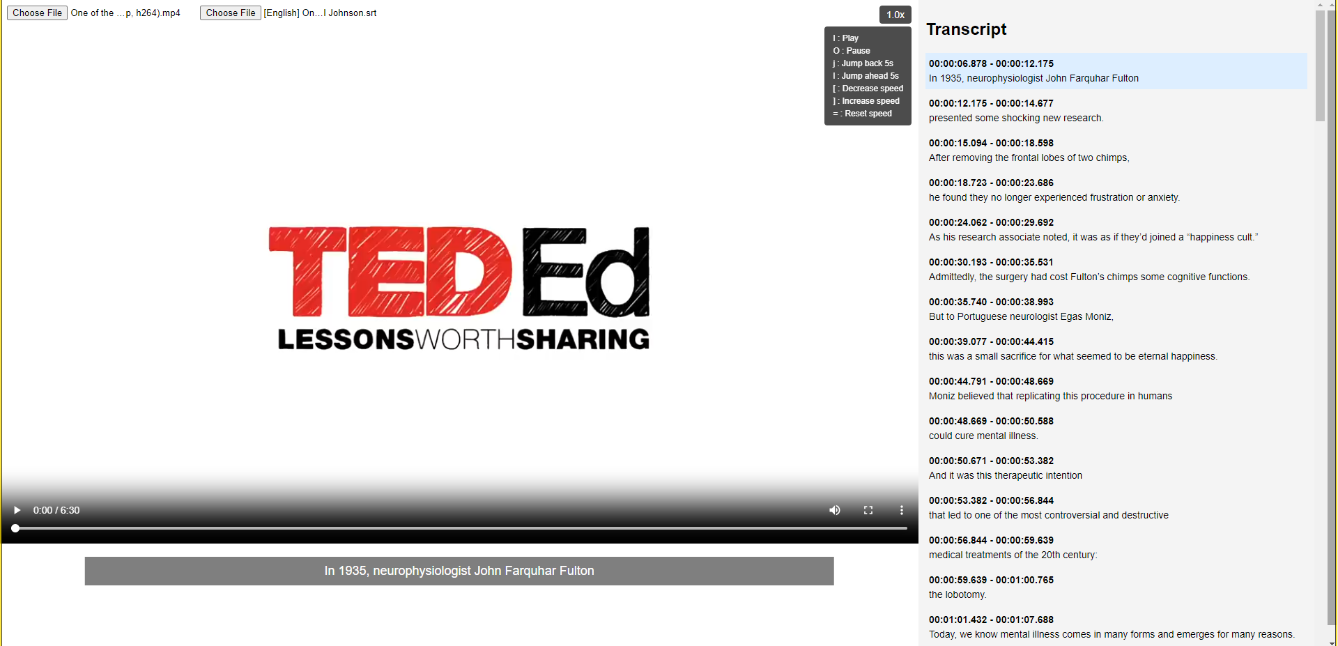 Screenshot of video player